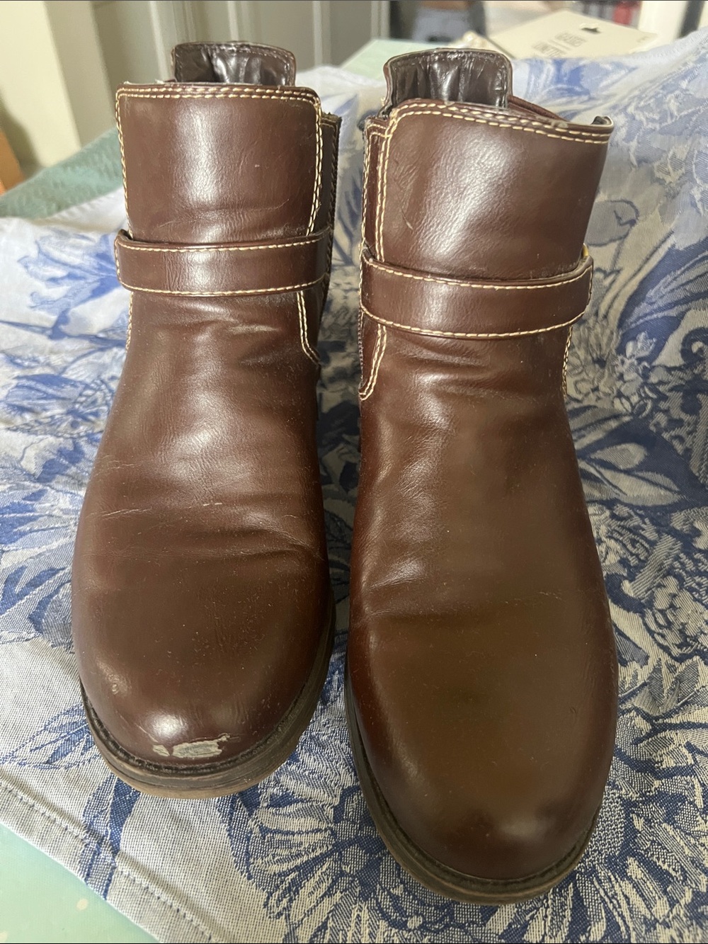 Women's Brown Leather Ankle Boots - Classic Strap Detail